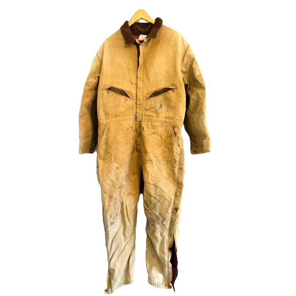 Vintage Carhartt Insulated Lined Winter Coveralls Size 52 Regular Tan Brown - Picture 1 of 15